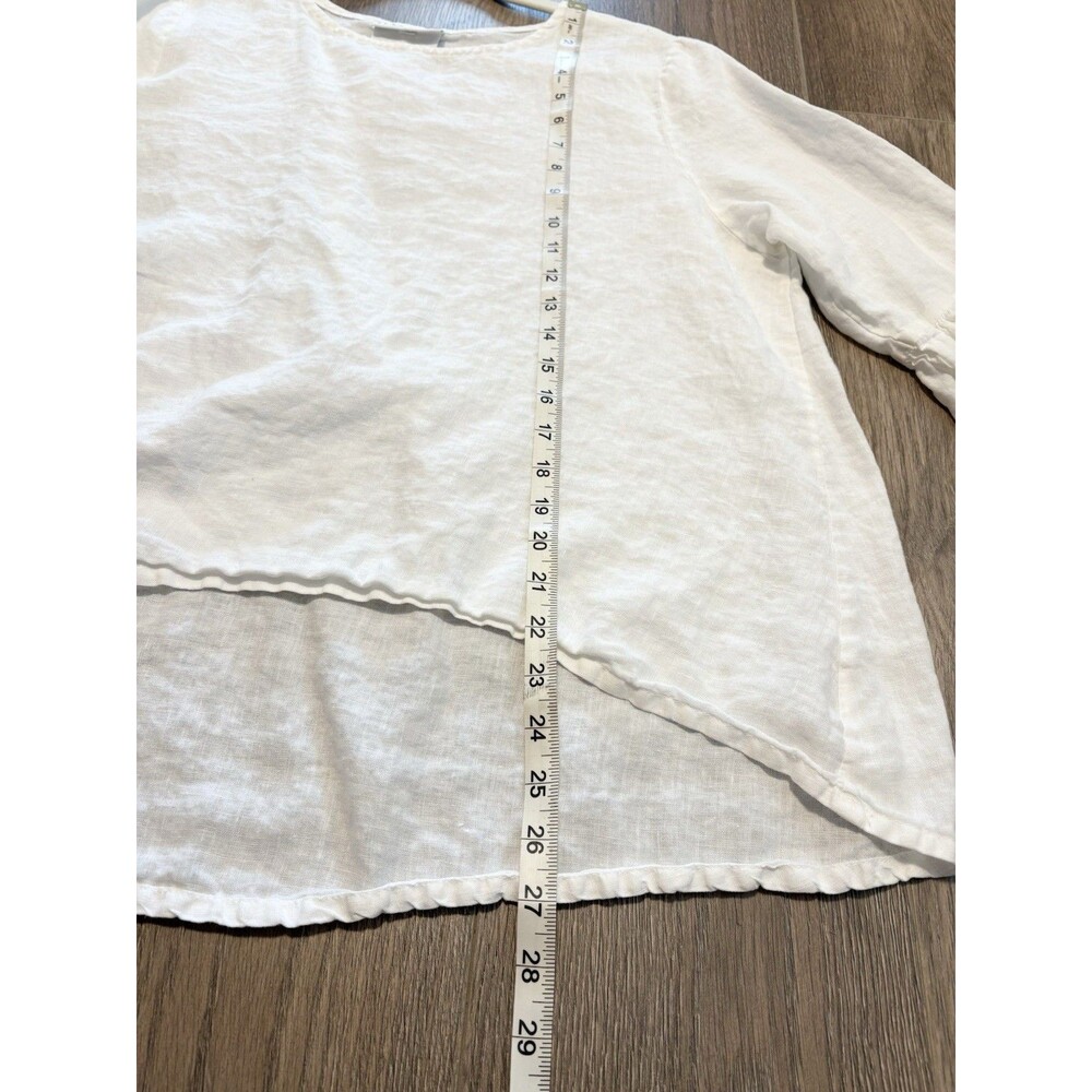 Bryn Walker Fran Linen Round Neck Ruffle Shirt White Sz M Relaxed Fit Boho Beach - Picture 5 of 9